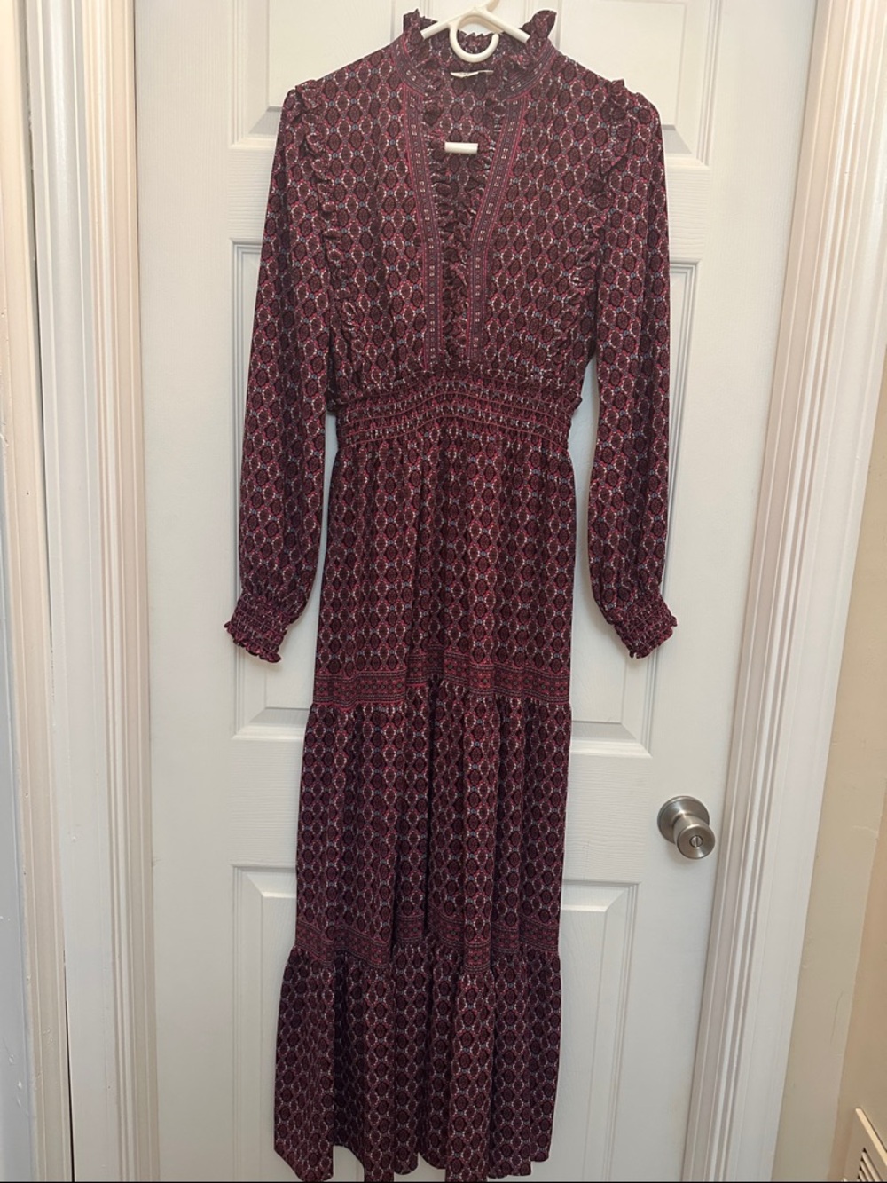 Max Studio Burgundy Patterned Long-Sleeve Maxi Dress